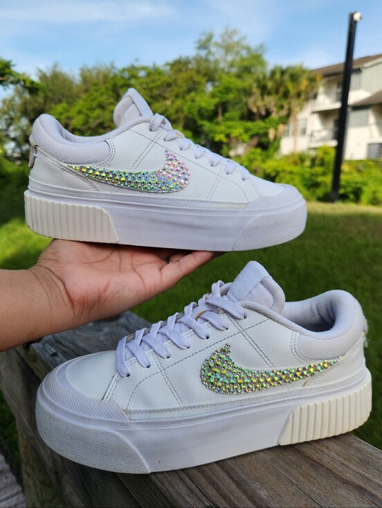 Nike Shoes - Nike Women's Court Legacy Platform White Rhinestones Customized Sneakers Size 6